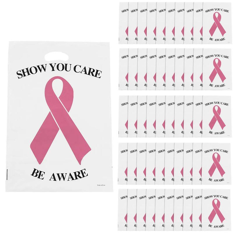 Fun Express 12" x 17" Bulk 50 Pc. Breast Cancer Awareness Large Plastic Goody Bags
