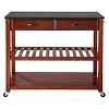 Crosley Solid Black Granite Top Kitchen Cart/Island with Optional Stool Storage Classic Cherry: Modern Rolling Furniture with Storage, 2 Shelves - 3 of 4