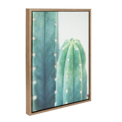 18" x 24" Green Cactus Framed Canvas Print with Gold Frame