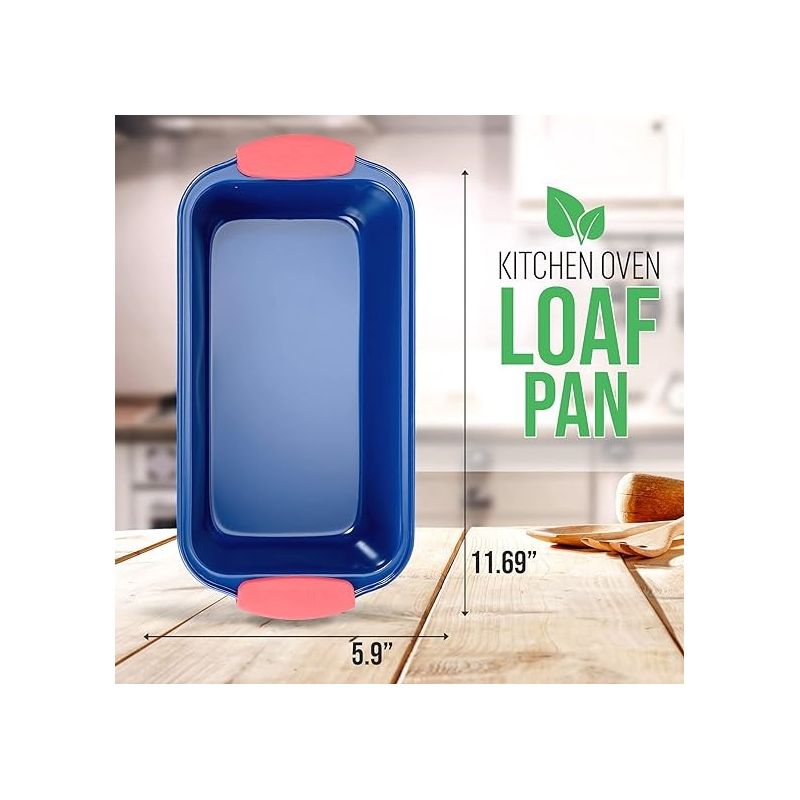 NutriChef Non-Stick Loaf Pan - Deluxe Nonstick Blue Coating Inside and Outside with Red Silicone Handles, 2 of 7