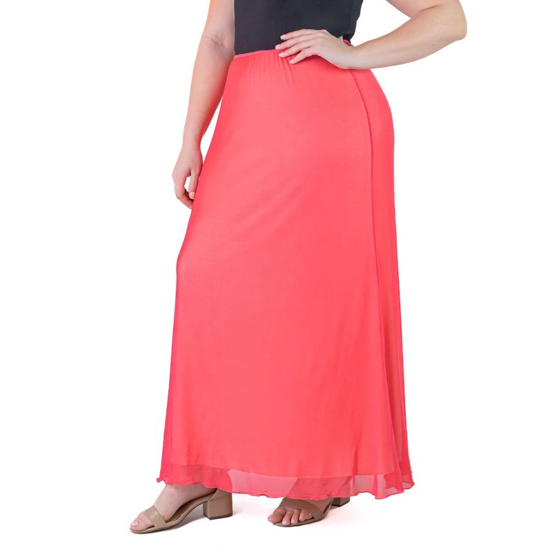 Plus Size Sheer Overlay Elastic Waist Maxi Length Skirt, 4 of 7