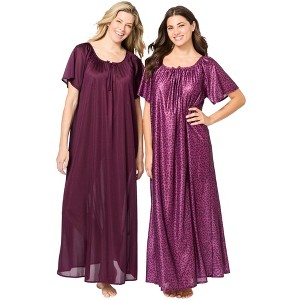 Only Necessities Plus Size 2-Pack Long Silky Gown - 1 of 4