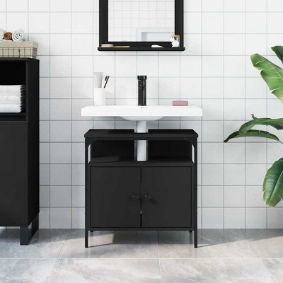 CLIHOME Engineered Wood Bathroom Sink Cabinet with Powder-Coated Steel Frame, Modern Storage Sideboard Cupboard for Toiletries