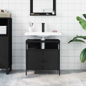 CLIHOME Engineered Wood Bathroom Sink Cabinet with Powder-Coated Steel Frame, Modern Storage Sideboard Cupboard for Toiletries - 1 of 4