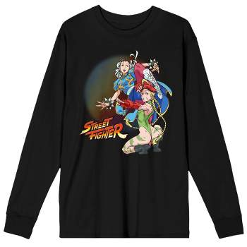 Men's Street Fighter Classic Video Game Chun Li & Cammy Black Long Sleeve Shirt