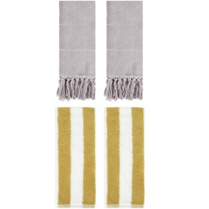 REGALWOVEN 4 Packs Striped and Solid Tassels Absorbent Soft Cotton Hand Towel for Bathroom - 1 of 4