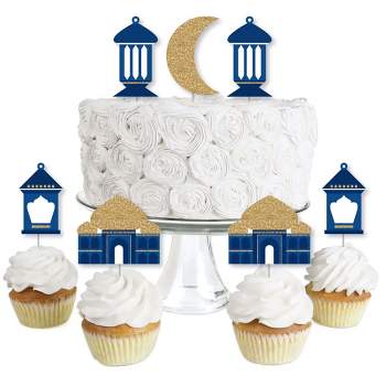 Big Dot of Happiness Ramadan - Dessert Cupcake Toppers - Eid Mubarak Clear Treat Picks - Set of 24