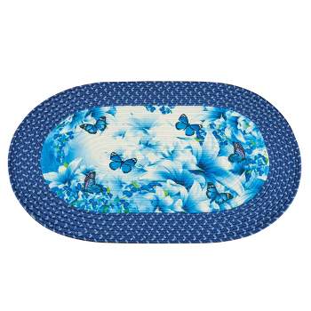 Collections Etc Blue Butterflies & Flowers Braided Oval Accent Rug 30.13" x 20"