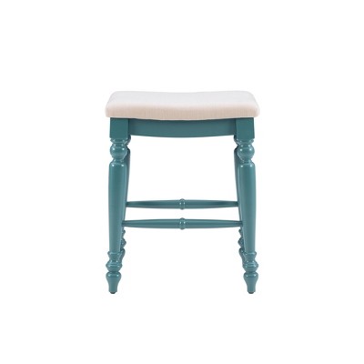 Marino Elegant Blue Wood Backless Counter Stool with Padded Seat