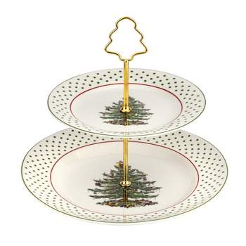 Spode Christmas Tree Polka Dot 2 Tiered Server - 10 & 8 Inch