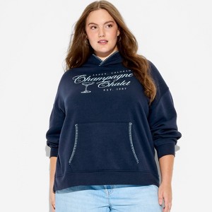 Women's Champagne Chalet Whipstitch Graphic Hooded Sweatshirt - Navy Blue - 1 of 3