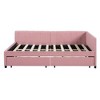 Full Size Upholstered Daybed with 2 Storage Drawers Sofa Bed Frame No Box Spring Needed Linen Fabric (Beige) - 3 of 4