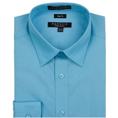 Marquis Men's Turquoise Blue Long Sleeve With Slim Fit Dress Shirt 18.5 ...