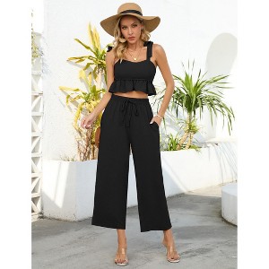 Women's Smocked Tank Top and High-Waist Lounge Pants Set Comfortable and Stylish Two-Piece Outfit - 1 of 4