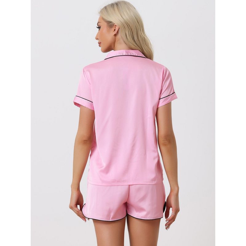 cheibear Women's Satin Button Down Sleepwear Shirt with Shorts Pajama Sets, 4 of 7