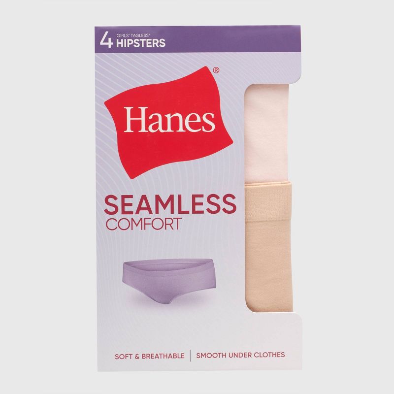 Hanes Girls' Tween Underwear Seamless Hipster Pack, Multicolor, 4-Pack, 2 of 4