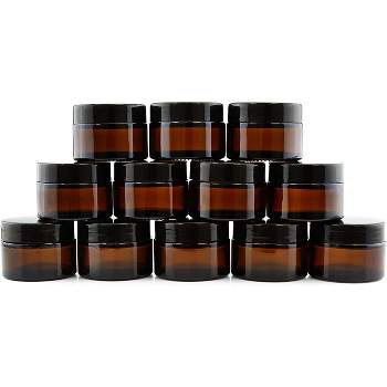 Cornucopia Brands 1oz Amber Glass Jars, 12pk; 30ml Containers for Cosmetics, Body Scrubs & Balms