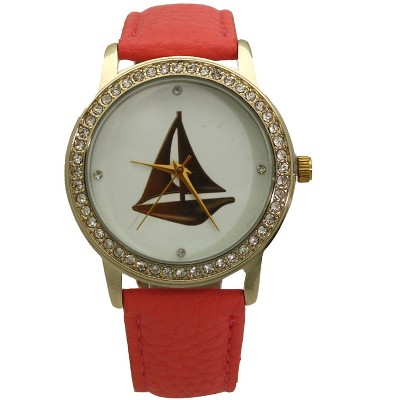 OLIVIA PRATT CLASSIC STYLE SAILBOAT LEATHER STRAP WATCH