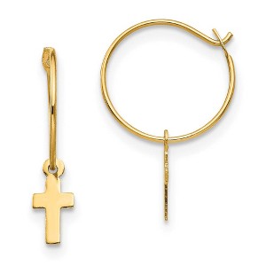 Black Bow Jewelry Children's 14k Yellow Gold 10mm Endless Hoop Dangling Cross Earrings - 1 of 4