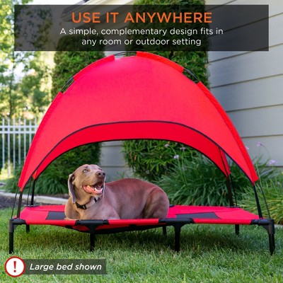Red Elevated Outdoor Pet Bed with Canopy and Mesh