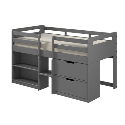 Infurnic Beds, Bunk Bed Twin Over Twin with Ladder, High Guardrail, Built-in Drawers and Bookshelves for Kids Boys Girls, Gray, 77.5"*44.5"*39.5"