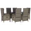 vidaXL Black and Gray Poly Rattan Patio Dining Set with Cushions - 7-Piece, Reclining Chairs, Tempered Glass Table, Weather-Resistant - 3 of 4