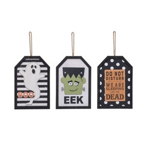 Transpac Wood Spooky Tag Decor Set of 3 Halloween Home Decorations - 1 of 1