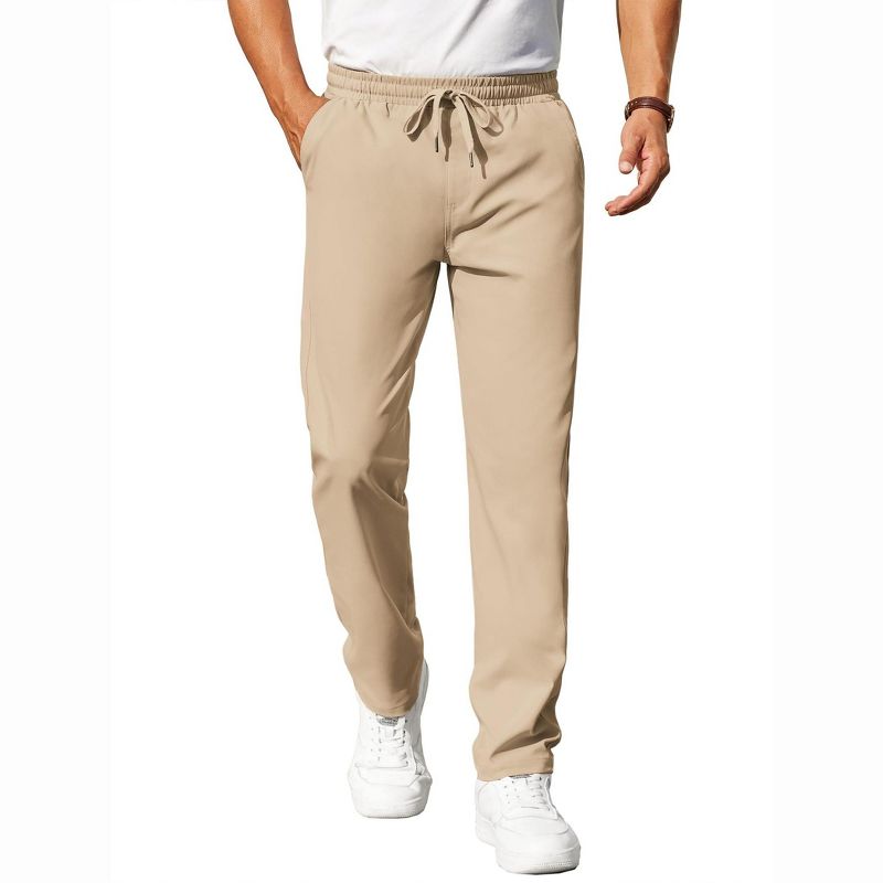 COOFANDY Mens Casual Pants Elastic Waist Chino Pants Lightweight Drawstring Pants with Pockets A_khaki S