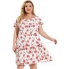 Agnes Orinda Women's Plus Size Short Sleeve Round Neck Tie Waist Floral A Line Dresses - 4 of 4