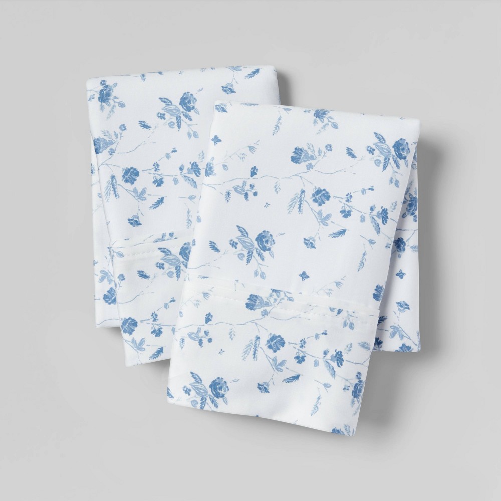 Photos - Pillowcase King Printed Performance 400 Thread Count  Set White/Blue Floral
