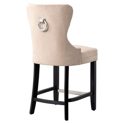 Elegant Velvet Taupe 24" Wingback Bar Stool with Silver Accents