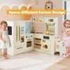 Costway Corner Play Kitchen with Lights & Sounds Wooden Toy Kitchen Set Storage for Ages 3+ Beige/Brown/Pink - 2 of 4