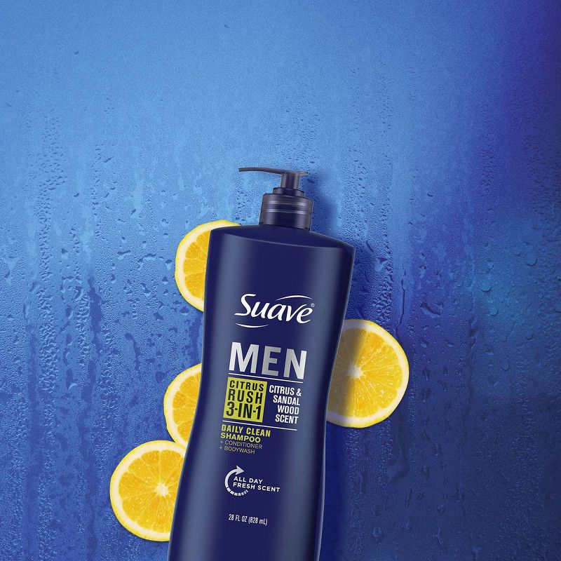 Suave Men 3-in-1 Pump Shampoo + Conditioner + Body Wash - Citrus Rush - 28 fl oz, 4 of 5