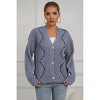 V For City Women's Cable-Knit V Neck Long Sleeve Button Down Cardigan with Contrast Stitching - 4 of 4