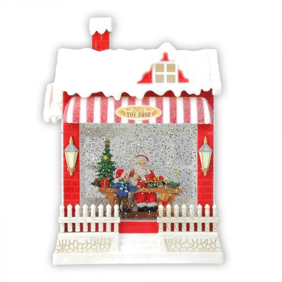 Raz Imports 10" Red and White LED Glittered Santa's Toy Shop Building Christmas Tabletop Decor