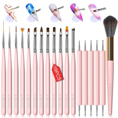SAVILAND 18pc Nude Brush Kit - Salon Pro Gel & Art Tool Set for Nail Design Mastery.