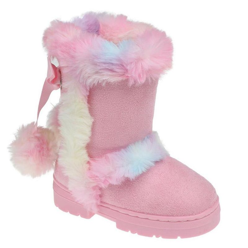 bebe Toddler Girl's Winter Boot with Rhinestone Eyelets and Faux Fur Details for Cold Weather Comfort, Pink Multi, 5