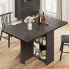 Folding Dining Table, Space Saving Farmhouse Dining Table for 4 Storage Shelf, 6 Wheels Multipose Expandable Kitchen Drop Leaf Table - 3 of 4