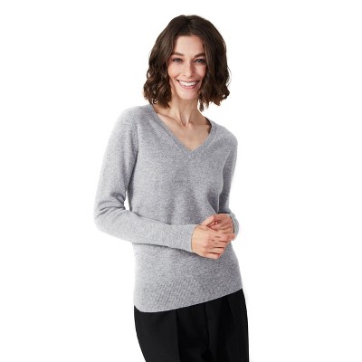 Style Republic 100% Pure Cashmere V-neck Women's Sweater - Light Grey ...