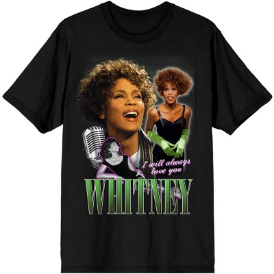 Mens Whitney Houston 90s Photo Screen Print White Graphic Tee Shirt-Medium