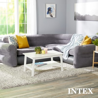 Gray Inflatable PVC Corner Sofa with Cup Holders