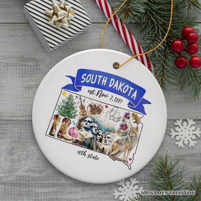 Artistic South Dakota State Themes and Landmarks Christmas Ornament| OrnamentallyYou