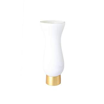 Classic Touch White Glass Vase with Gold Base - 4.5"D x 12.25"H