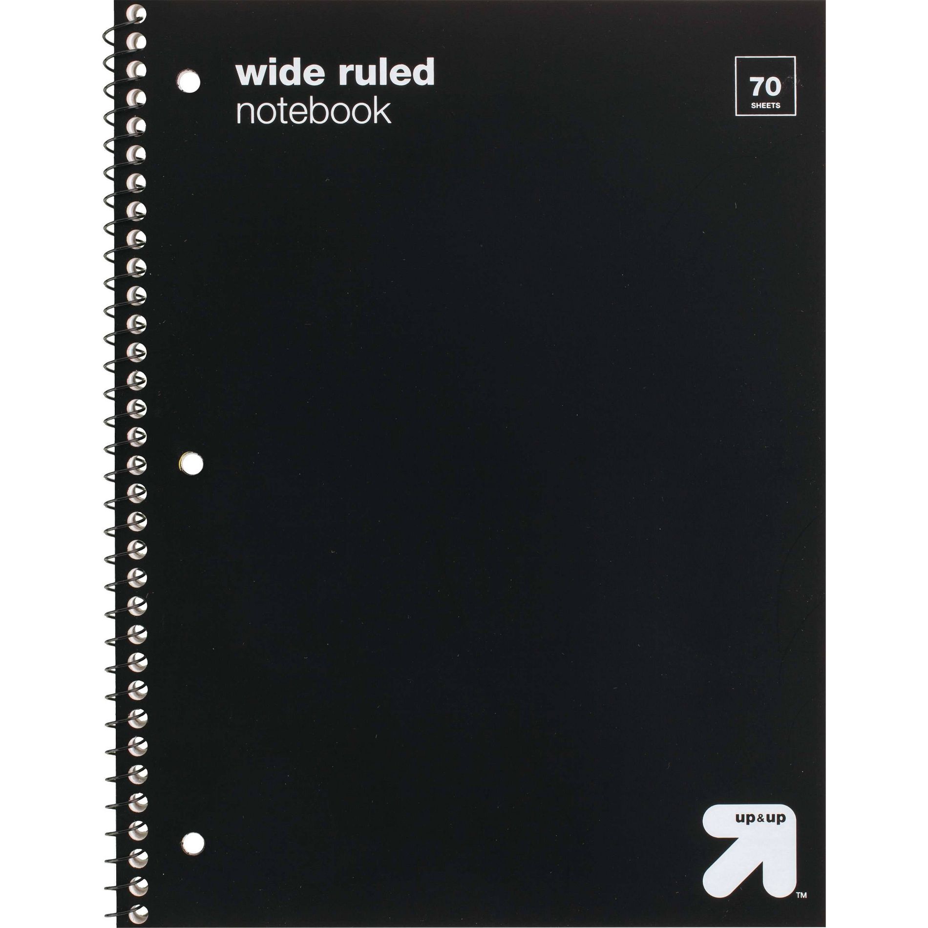 Wide Ruled Black 1 Subject Flexible Plastic Cover Spiral Notebook - up&up™: 3 Hole Punched, Perforated, 70 Pages