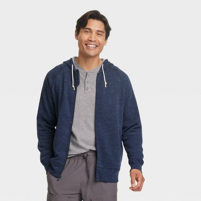 Men's Cotton Fleece Full Zip Hooded Sweatshirt - All In Motion™ Navy Blue L  : Target