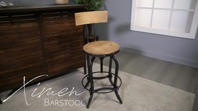 Hartley Adjustable Antique Fir Wood and Metal Barstool
