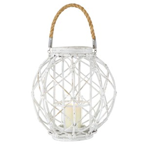 15" x 15" Woven Rattan/Glass Lantern with Burlap Jute Rope Handle White - Olivia & May - 1 of 4