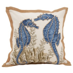 20"x20" Oversize 'I See Seahorses' Square Throw Pillow Blue - Saro Lifestyle: Nautical Coastal Decor - 1 of 3
