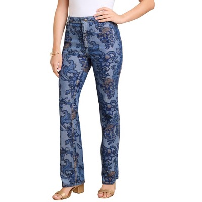 Roaman's Women's Plus Size Reversible Printed Bootcut Jean