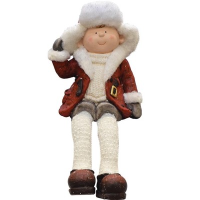 Northlight 19" White and Red Sitting Young Boy with Trimmed Ski Hat Christmas Figurine